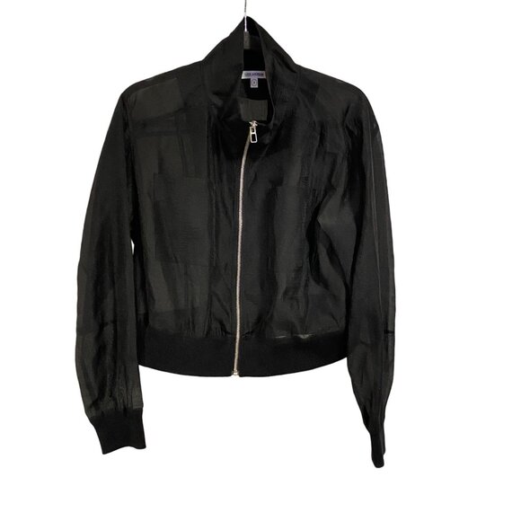 Good American Sheer Crop Bomber Jacket Black Size‎ 3 (L) - Picture 1 of 8